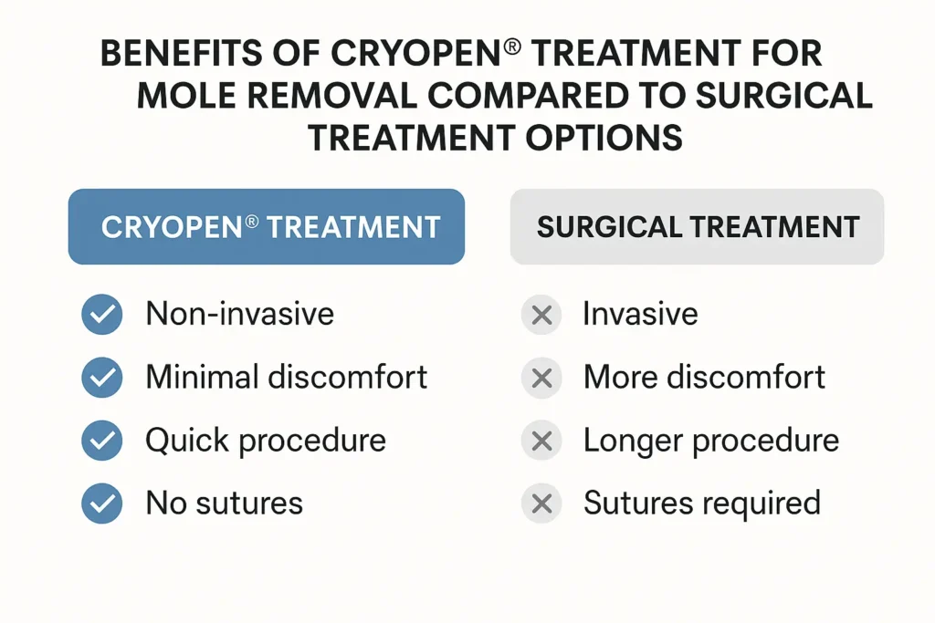 Table to show the benefits of getting moles removed Lichfield from LA LIPO