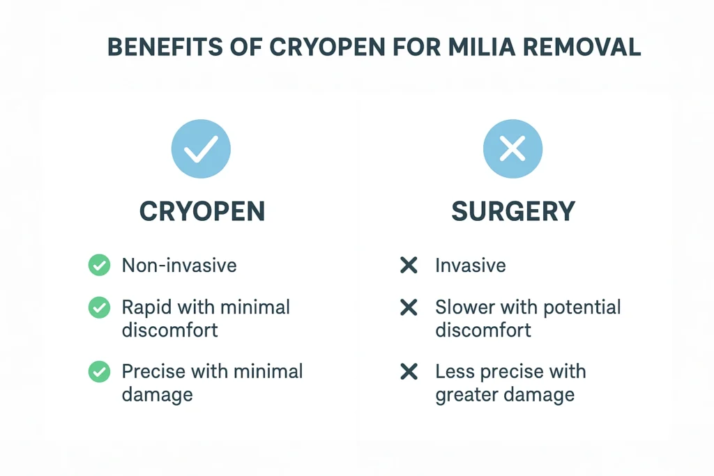 Benefits of cryopen for milia removal Lichfield compared to surgical treatments.