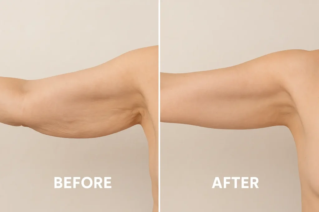 Picture of LA LIPO Lichfield before and after results of skin tightening treatment on the upper arms.